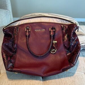 Michael Kors Burgundy Snake Print Tote